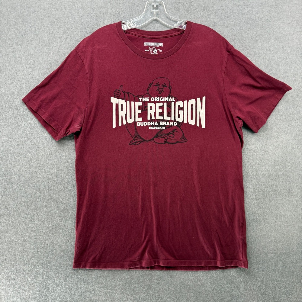 True Religion T-Shirt Mens XL Burgundy The OG Crew Neck Buddha Brand Graphic